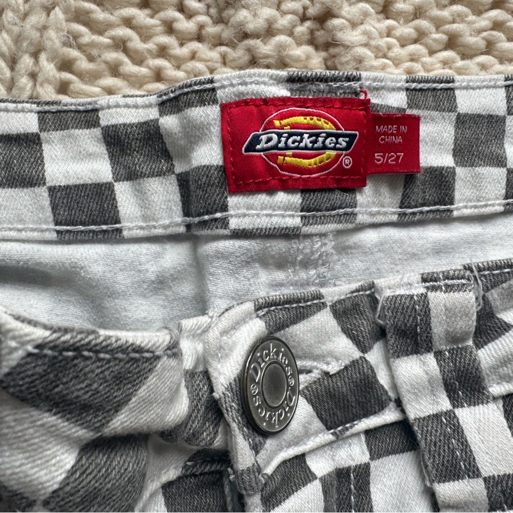 Dickies Black and White Checkerboard Women’s Shorts - Picture 2 of 3